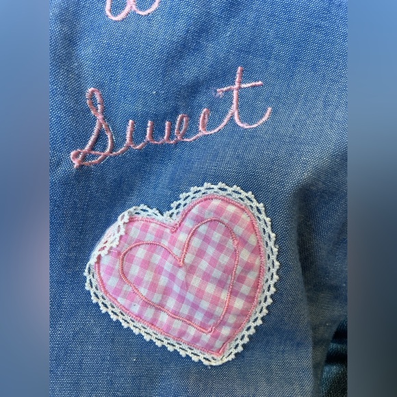 80s vintage 2 piece set overalls and short sleeved gingham top Peter pan collar - Picture 3 of 6